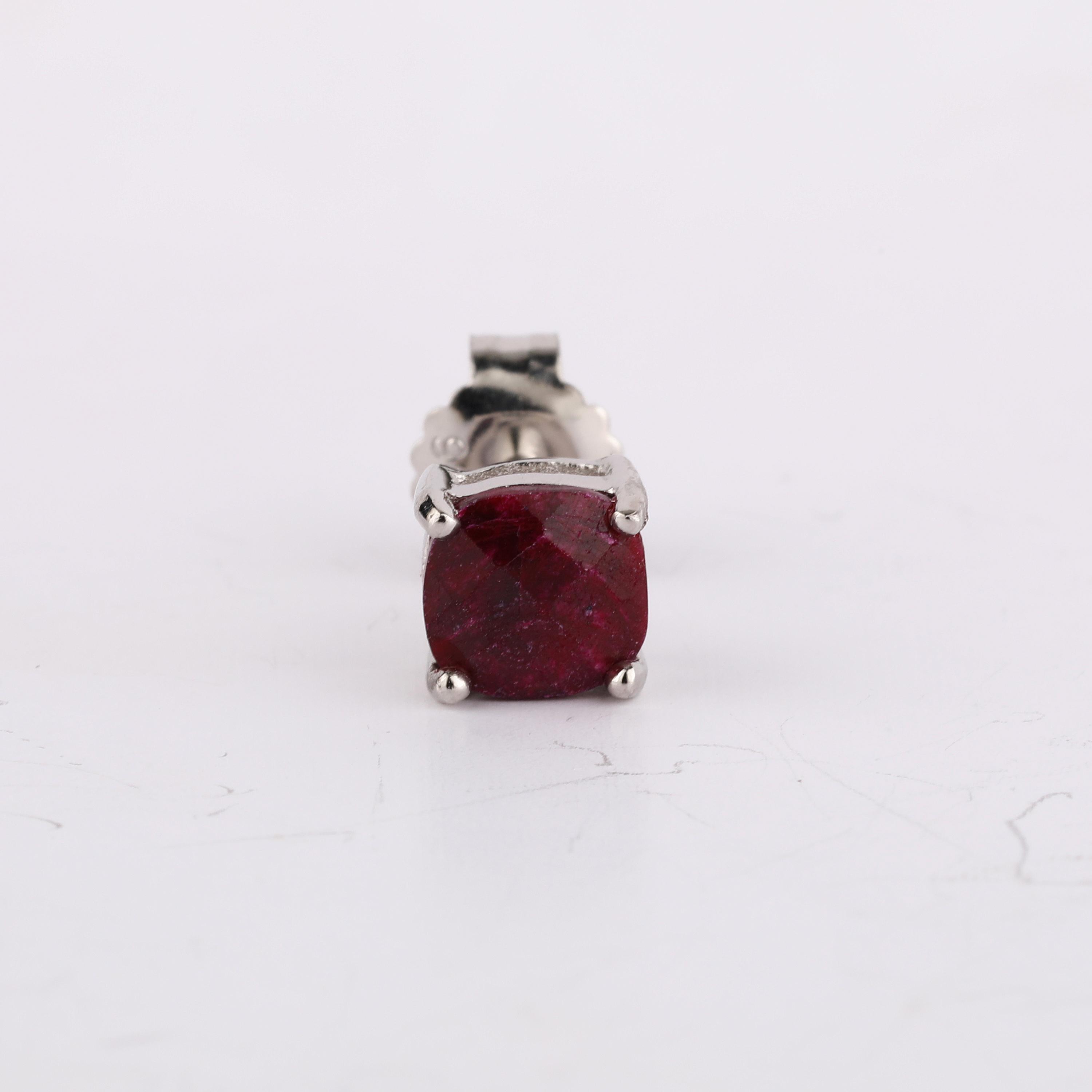 

925 Silver Dyed Ruby Cushion Earrings Women Red Gemstone Jewelry Gi білий