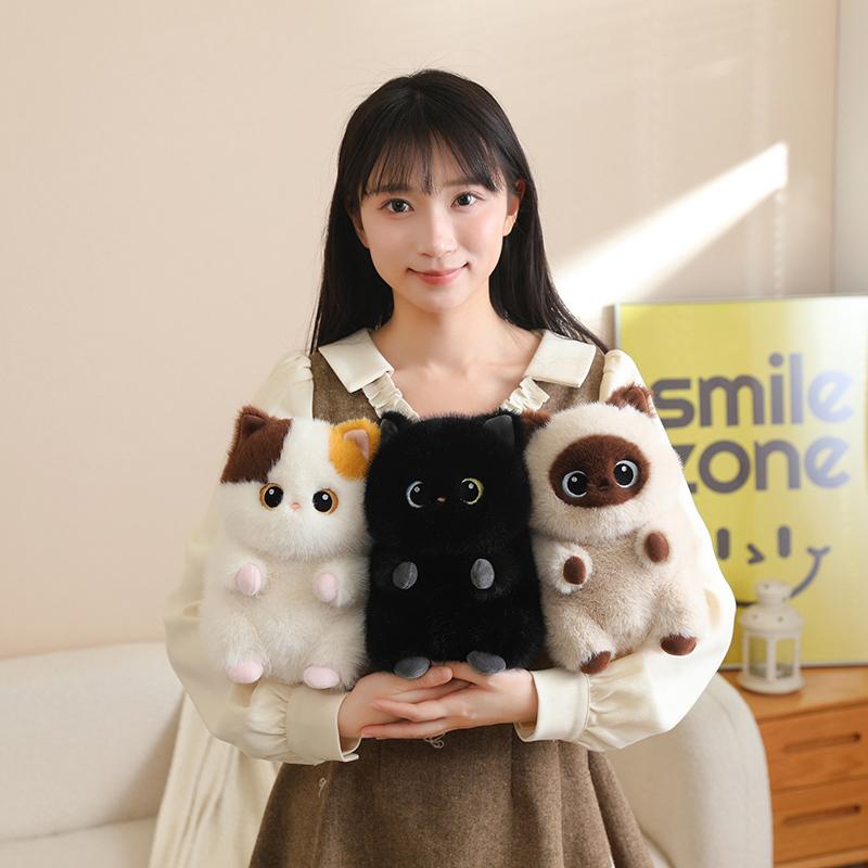 Neues Niedliches Burger-förmiges Katzen-Plüschkissen Mollige Kaliko Siamkatze Schwarze Katze Plüschtiere Weiche Puppe Zum Kuscheln Sofa Bett Dekoration