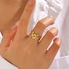 Stainless Steel Flower Adjustable Opening Rings Golden Plated Waterproof Finger Jewelry For Women Wedding Exquisite Gifts