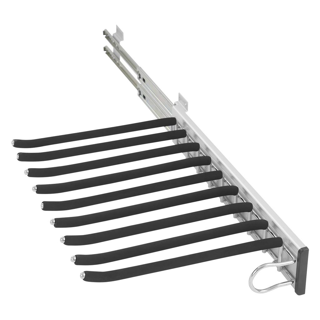 9-Rod Pull-Out Pants Rack – Heavy Duty Slide-Out Trouser Organizer with Silent Rails & Anti-Slip Flocking – Black/Silver