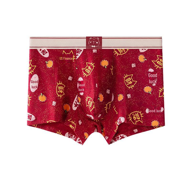 

2113 Benmingnian красные мужские хлопковые боксеры с милыми новогодними принтами L