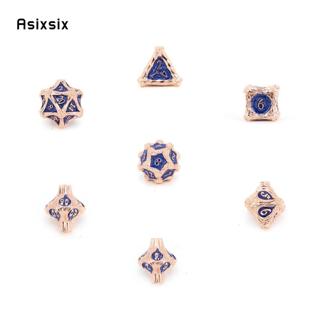 7 Pcs Copper Blue Tree Stump Root Metal Dice Solid Metal Polyhedral Dice Set Suitable for Role-Playing RPG  Board Game Card Game
