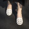 Fashion NEW Summer Women Sandals Patent Leather Shoes for Women Round Toe Low Heel Shoes Narrow Band Bcukle Strap Shoes Weave Sandals