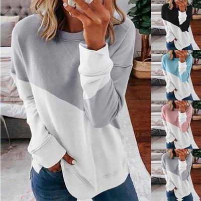 2023 Round Neck Long Sleeve Top Contrast Color Casual Loose Sweater