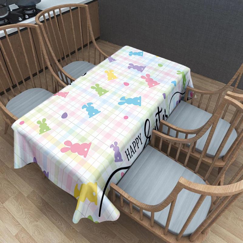 Happy Easter Bunny Colorful Plaid Rectangle Tablecloth for Table Decor Reusable Kitchen Dining Tablecloth Easter Decorations