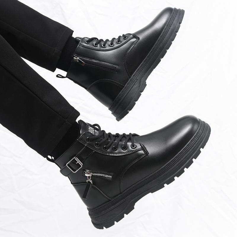 New Men's Plus Size High Top Leather Boots British Style Round Toe PU Leather Comfortable Non-Slip Casual Autumn Shoes