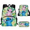 Stitch Kids School Backpack Set Elementary Students Oxford Fabric Ergonomic Design Printed Cartoon 3-Piece Bundle