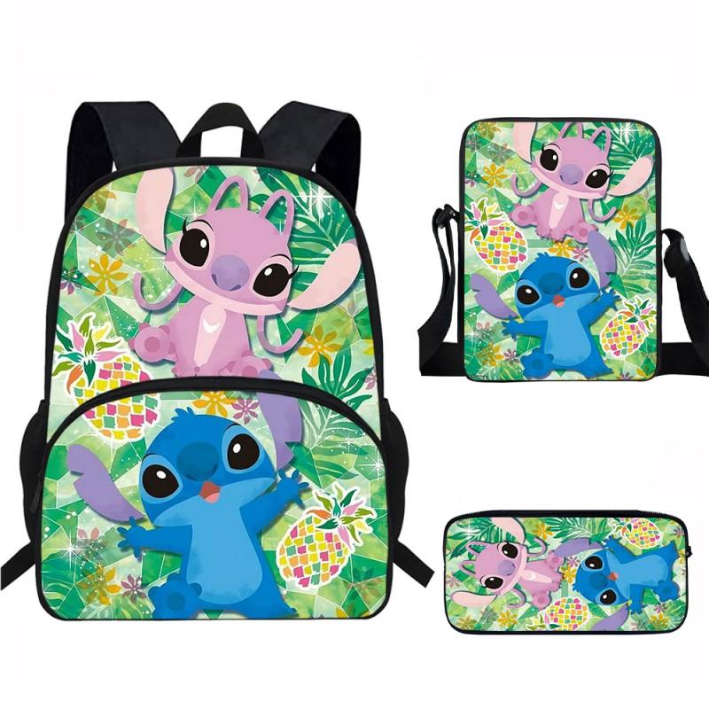 Stitch Kids School Backpack Set Elementary Students Oxford Fabric Ergonomic Design Printed Cartoon 3-Piece Bundle