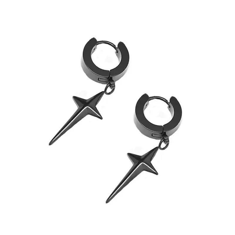 Unisex Titanium Steel Spiked Star Cross Earrings - Punk Hip Hop Ear Cuff Ornaments