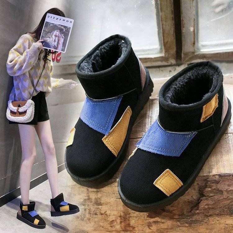 Color matching winter velvet thickened sole warm bread shoes new cotton shoes women's fashion short snow boots women