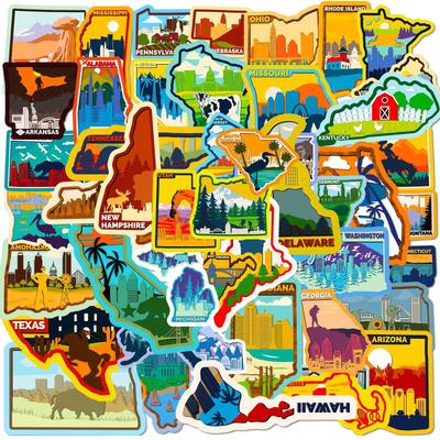 50 Nuovi Adesivi di Stati Mappa degli Stati Uniti Mappa delle Città degli Stati Uniti Adesivi Graffiti
