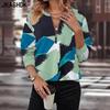 Women's Fashion Casual Spring Autumn Colour Block Print Long Sleeve V-Neck Blouses & Shirts