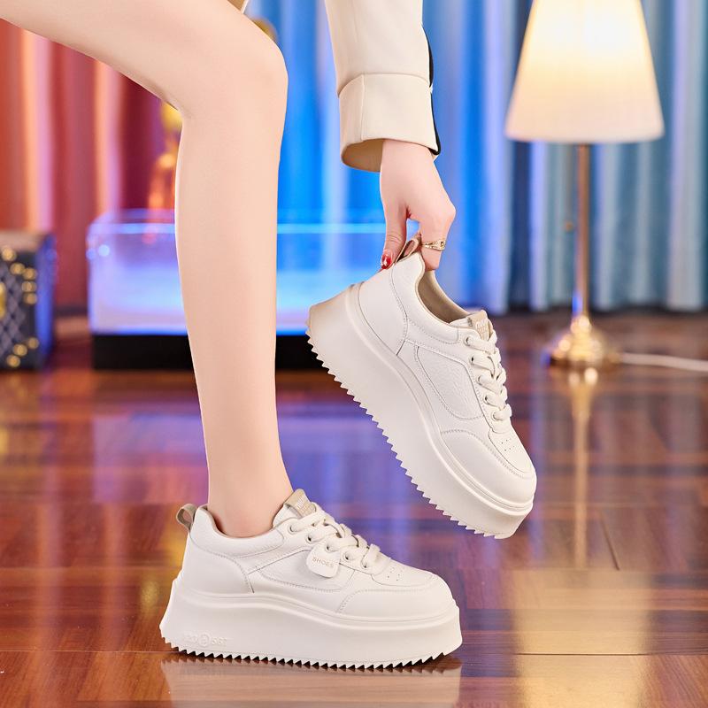 Platform White Shoes Women's Spring New Muffin Versatile Casual Board Shoes Small Inner Height Increase Women's Shoes
