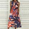 Oversized Women Sleeveless Round Neck Dress Elegant Mixed Floral Print Flowy Mid Length Dress