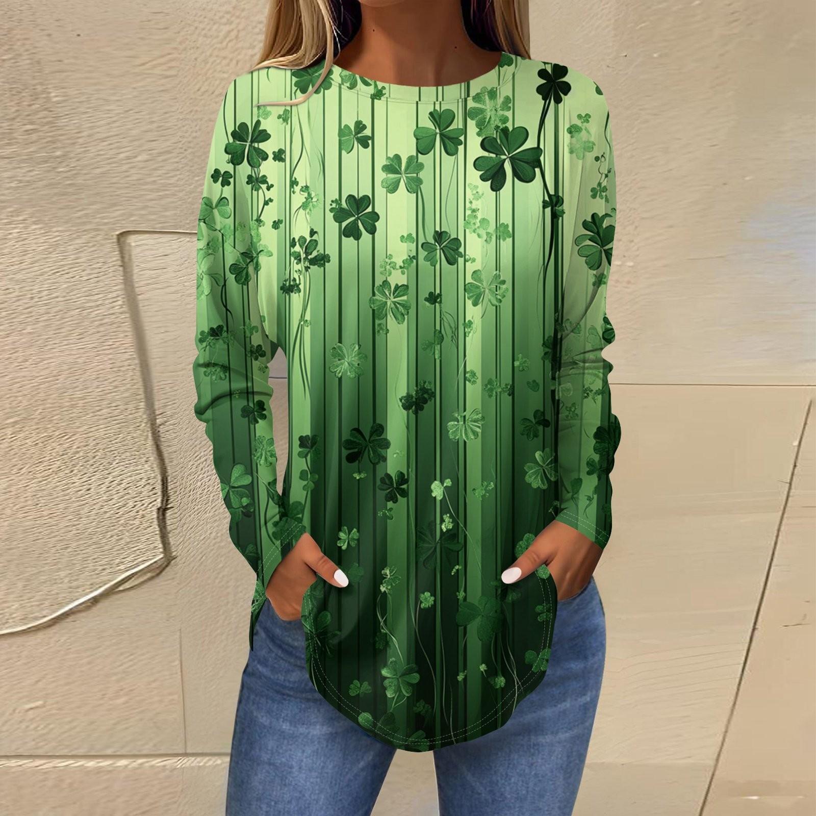 

Женская модная свободная футболка с круглым вырезом и длинным рукавом с принтом XXL