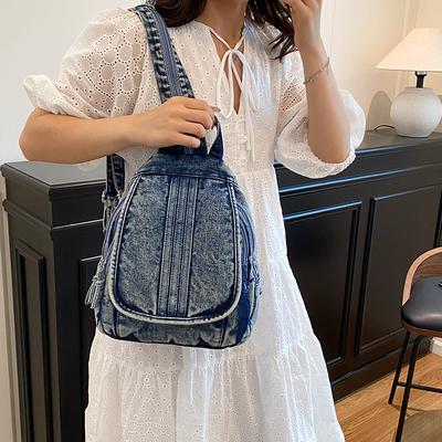 Zaino in Denim da Donna Borsa a Tracolla Multifunzionale per Studente