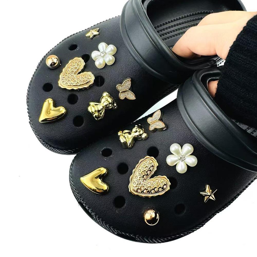 14PCS Summer Fashion Shoe Charms Set Accessories for Clogs Shoe Buckle Golden Bear Rivet Butterfly Flower DIY Shoes Decorations