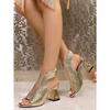 Damen Sommer Blockabsatz Römische Sandalen, Hohl geschnittener besonderer Absatz, Klettverschluss High Heels, Modische Lässige Damen Schuhe