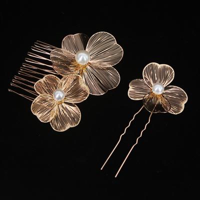 2PCS Bridal Headdress Handmade Flower Pearl Hair Comb Pins Wedding Styling Jewelry Fashion Insert Comb Hair Accessories Gifts