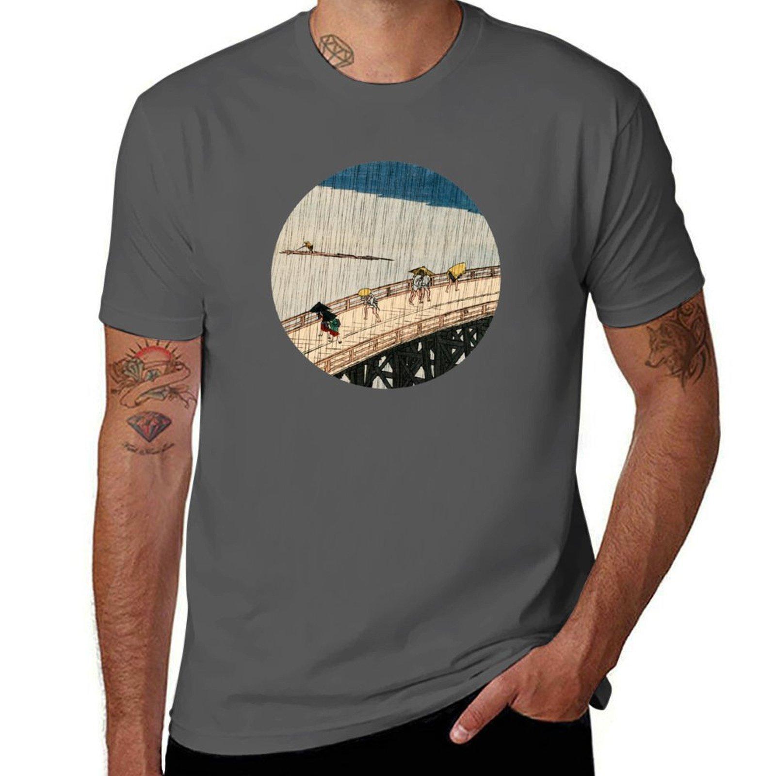 

shirt Shin-ōhashi bridge man Hiroshige Atake over T-Shirt tshirt and cotton Sudden anime Shower t - 4XL