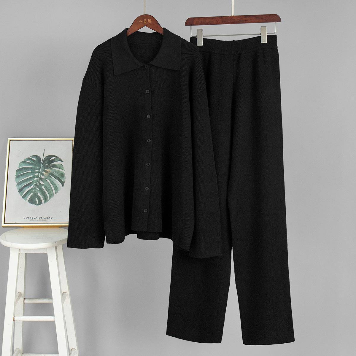 

Women s Knit Set Long Sleeve Cardigan and Wide Leg Pants Two Piece Outfit L чорний
