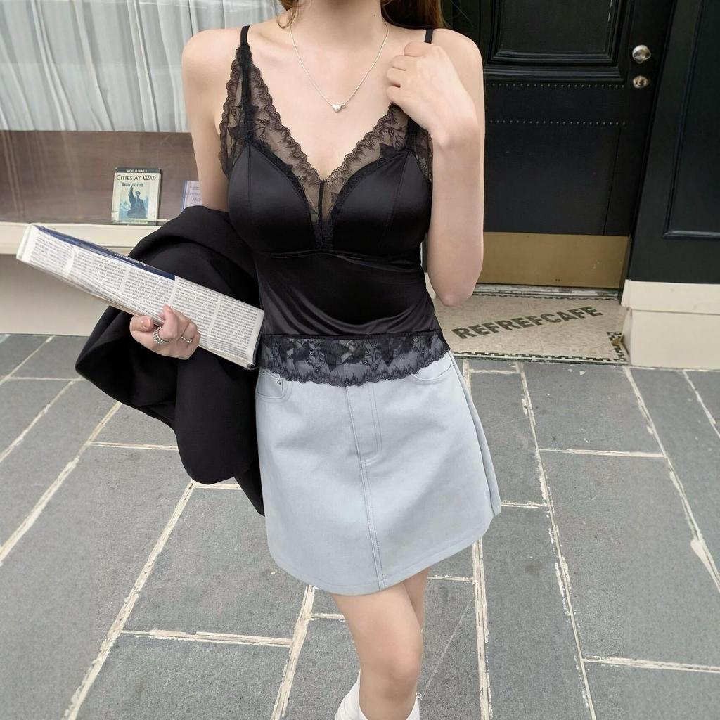 Women's V-Neck French Lace Camisole: Push-Up, Supportive Cups, Beautiful Back Design, Breathable, Anti-Exposure