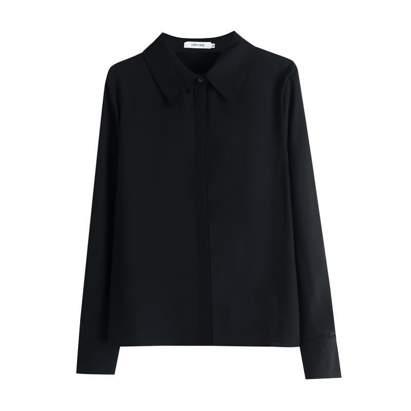 

Black women s straight-shoulder shirt 2026 spring collection, high-end long-sleeve shirt for commuting, casual top S чёрный