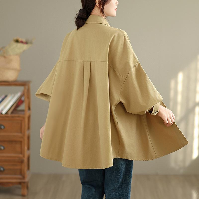 Autumn Women's Long Sleeved Shirt Jacket Versatile Mid Length Shirt Top