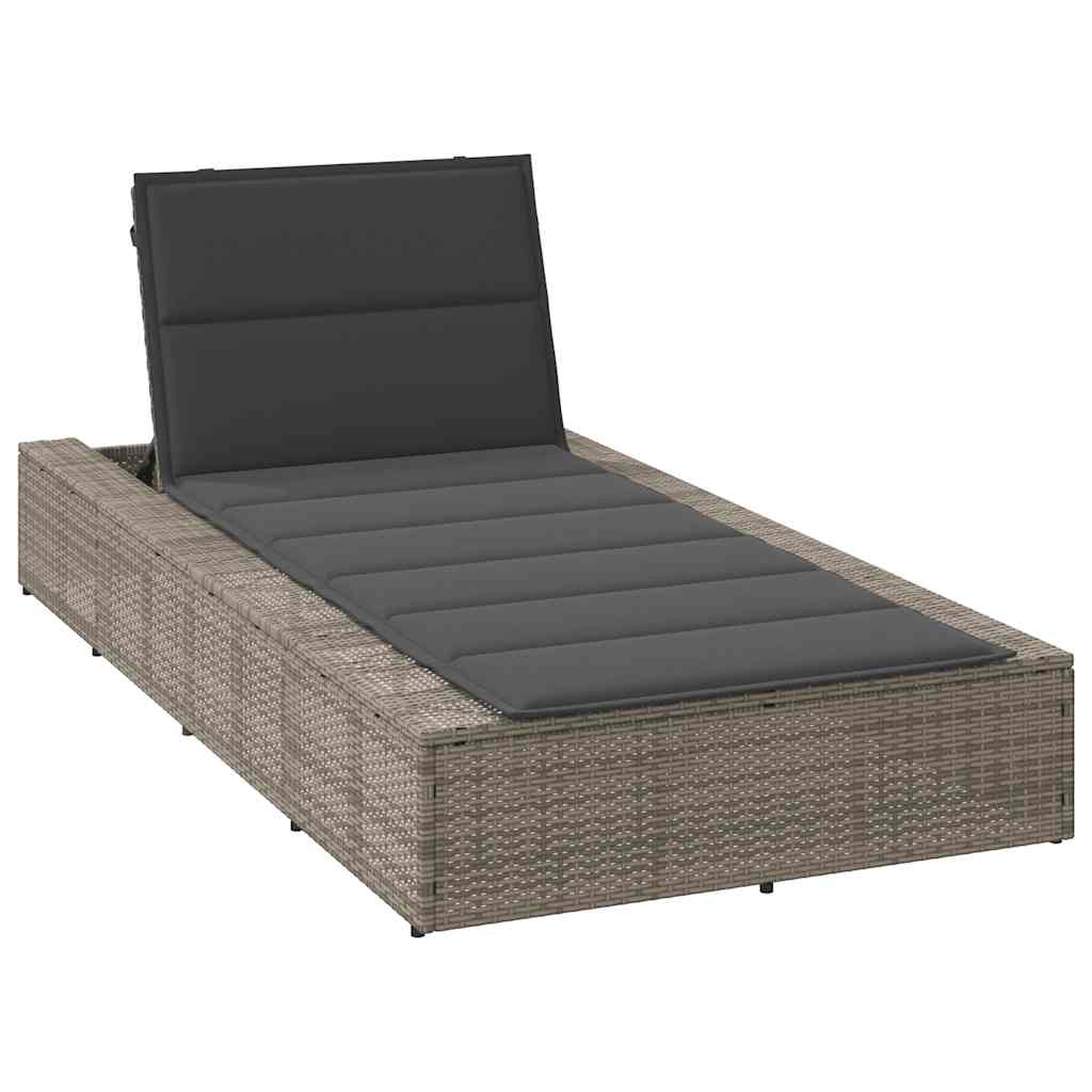 Sonnenliege mit Schwimmkissen Grau Poly-Rattan