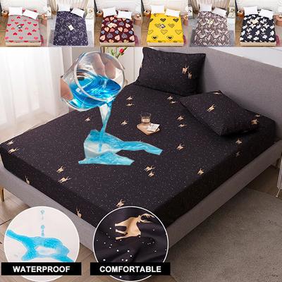 Super Waterproof Bedding Fitted Sheet Printing Mattress Protector Cover Non-slip Bed Linens with Elastic Band Breathable Mattress Protector