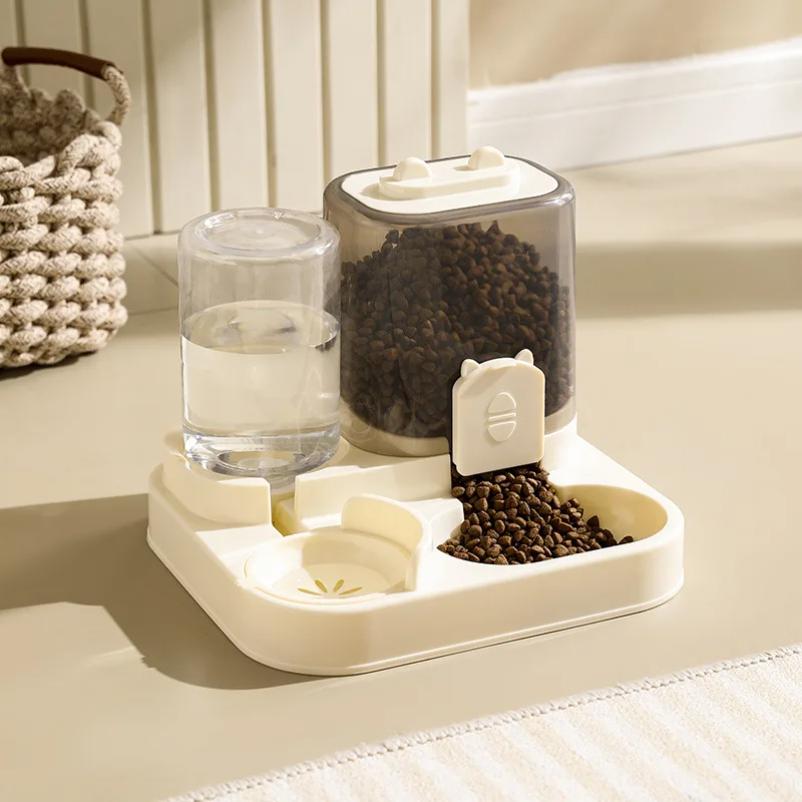 Katzenfutternapf Automatischer Futterspender mit Auslaufsicherem Design mit Wasserfontäne Haustierfutterspender für Kleine Mittlere Große Katzen Hunde