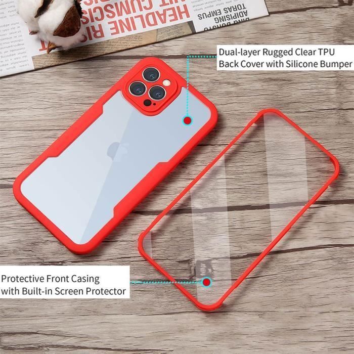 Coque de protection intégrale - PROSHOP - pour iPhone 13 Pro Max - TPU Rouge - 360 degrés - Semi-rigide