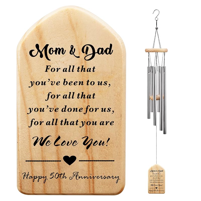5 Years Anniversary Wind Chime, Happy 5th Anniversary Gift, 5 Years of Marriage, Wood Wedding Anniversary Keepsake for Couples Husband Wife,