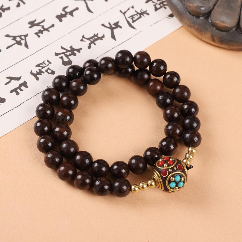 Sandalwood Bodhi Seed Double-Strand Bracelet - Tibetan Retro Ethnic Style for Men and Women