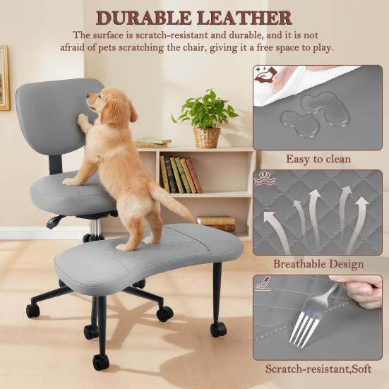 Silla de Oficina Giratoria Silla de Yoga, Meditación con Respaldo Ergonómico, Piernas Cruzadas Transpirable Cuero Sintético Ruedas, Arrodillado para Yoga en Casa, Ajustable