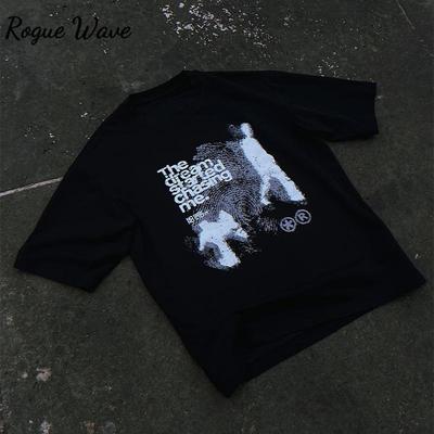 RogueWave Oversized Cotton Short Sleeve Shadow Print Y2k Top Tees Harajuku Streetwear Vintage Graphic Korean Aesthetic Clothing