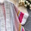 Chic Ethnic Style Color Collision Shawl Sweater Jacket Women Patchwork Soft Warm Hairball Cape Cloak  Knitted Cardigan