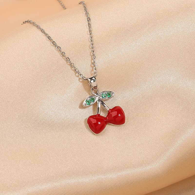 Women's Luxury Zircon Cherry Pendant Necklace - Elegant Copper Clavicle Chain