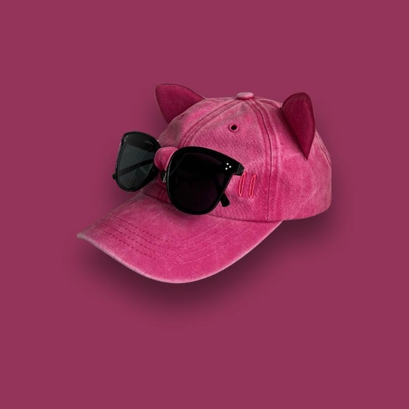 Cat Ear Baseball Cap with Sunglasses Decor Adult Adjustable Cap for Summer Outdoor Cycling Hiking Hat for Teens Men