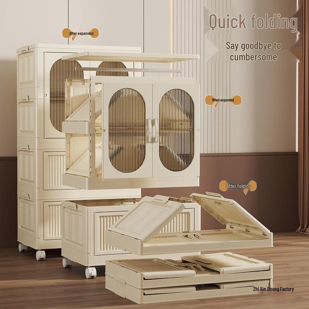 Kids' Multi-layer Plastic Wardrobe with Wheels | Folding Storage Cabinet for Baby Clothes