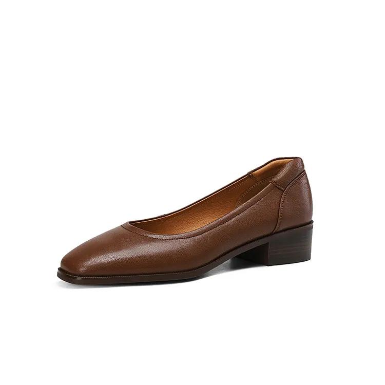 Fashion New Spring/Autumn Square Toe Women Pumps Chunky Heels Genuine Leather Loafers Shoes for Women Ladies Shoes Zapatos De Mujer