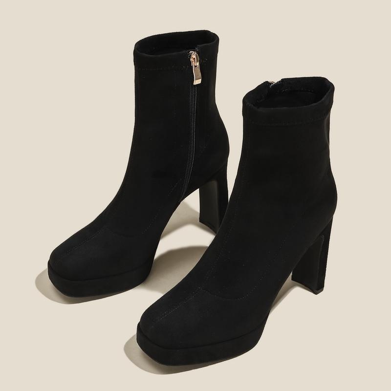 

Women Platform High Heel Short Boots Square Toe Side Zipper Fashion Boots for Autumn Winter Office Nightclub Party Pub Banquet 34 чёрный