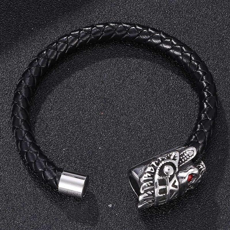 Punk Bracelet Men Skull Bracelet Genuine Leather Bracelet & Bangle Rock Jewelry Gift
