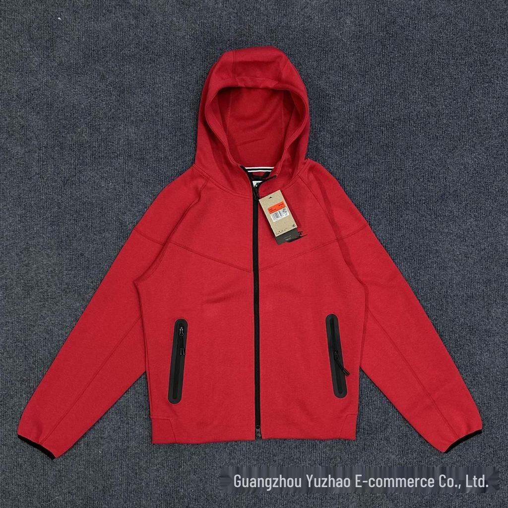 Spring & Autumn Sports Casual Hooded Knit Jacket - Solid Color Zipper Cardigan