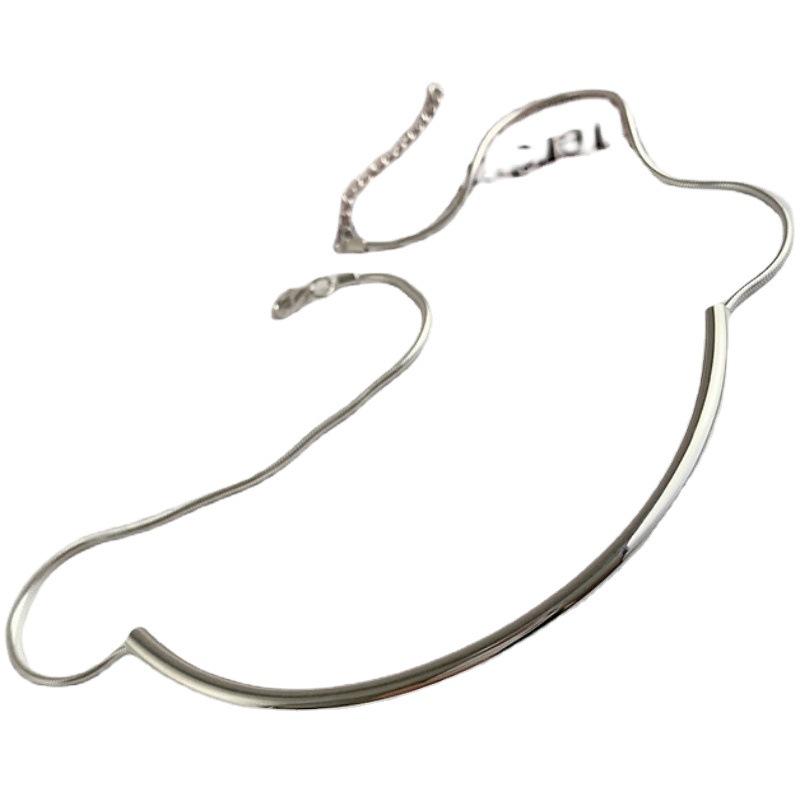 S925 Silver Retro Arc Clavicle Necklace: Women's Hollow Tube Semi-Circle Hip Hop Sweater Chain