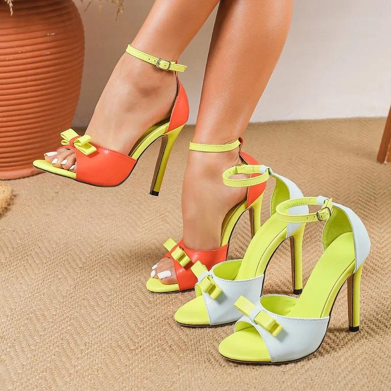 Eilyken Sexy Elegant Butterfly-knot Thin High Heels Women Sandals Street Style Buckle Strap Stripper Prom Summer Shoes Size: 42