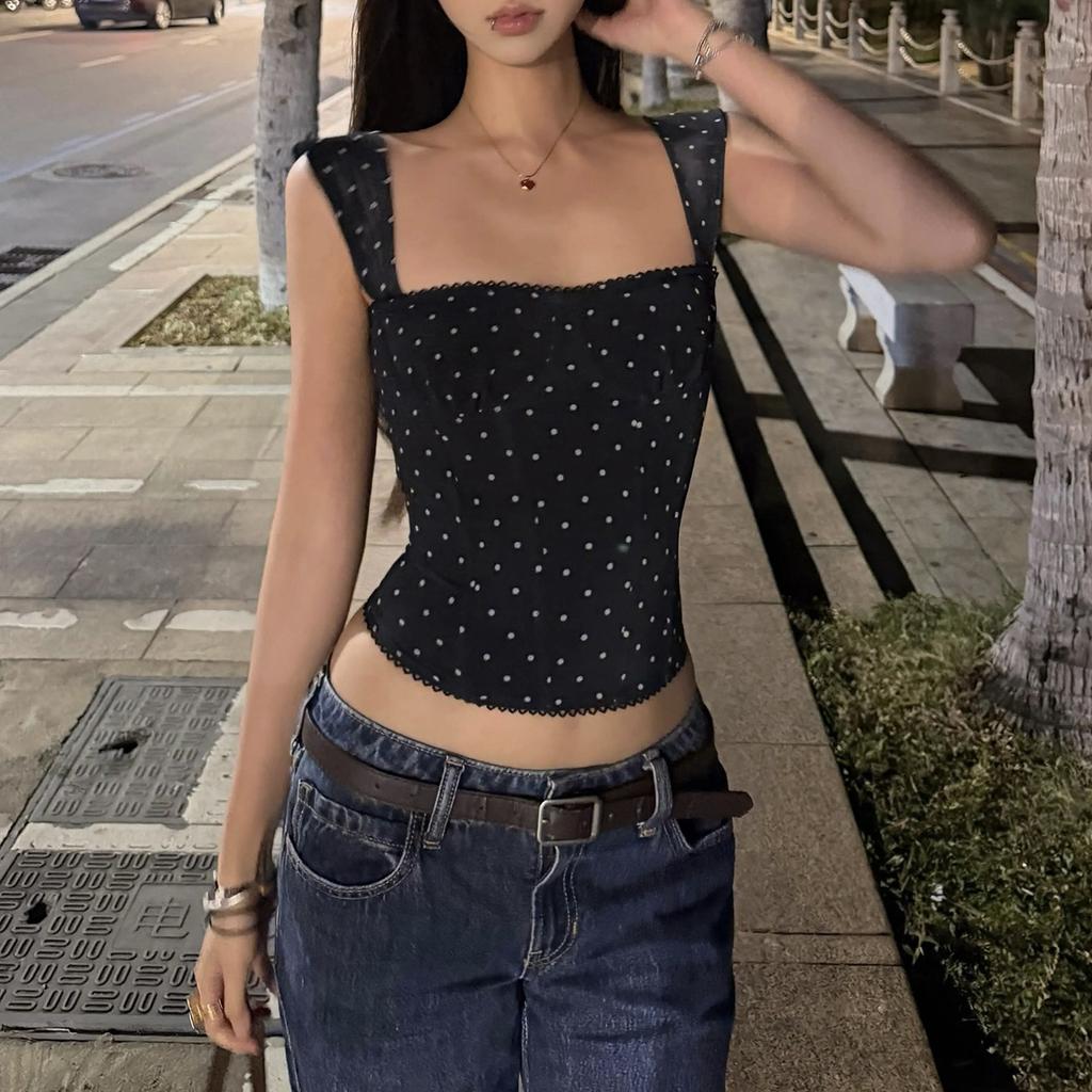 European and American summer new sexy slim and thin sling vest polka dot personalized design women's top