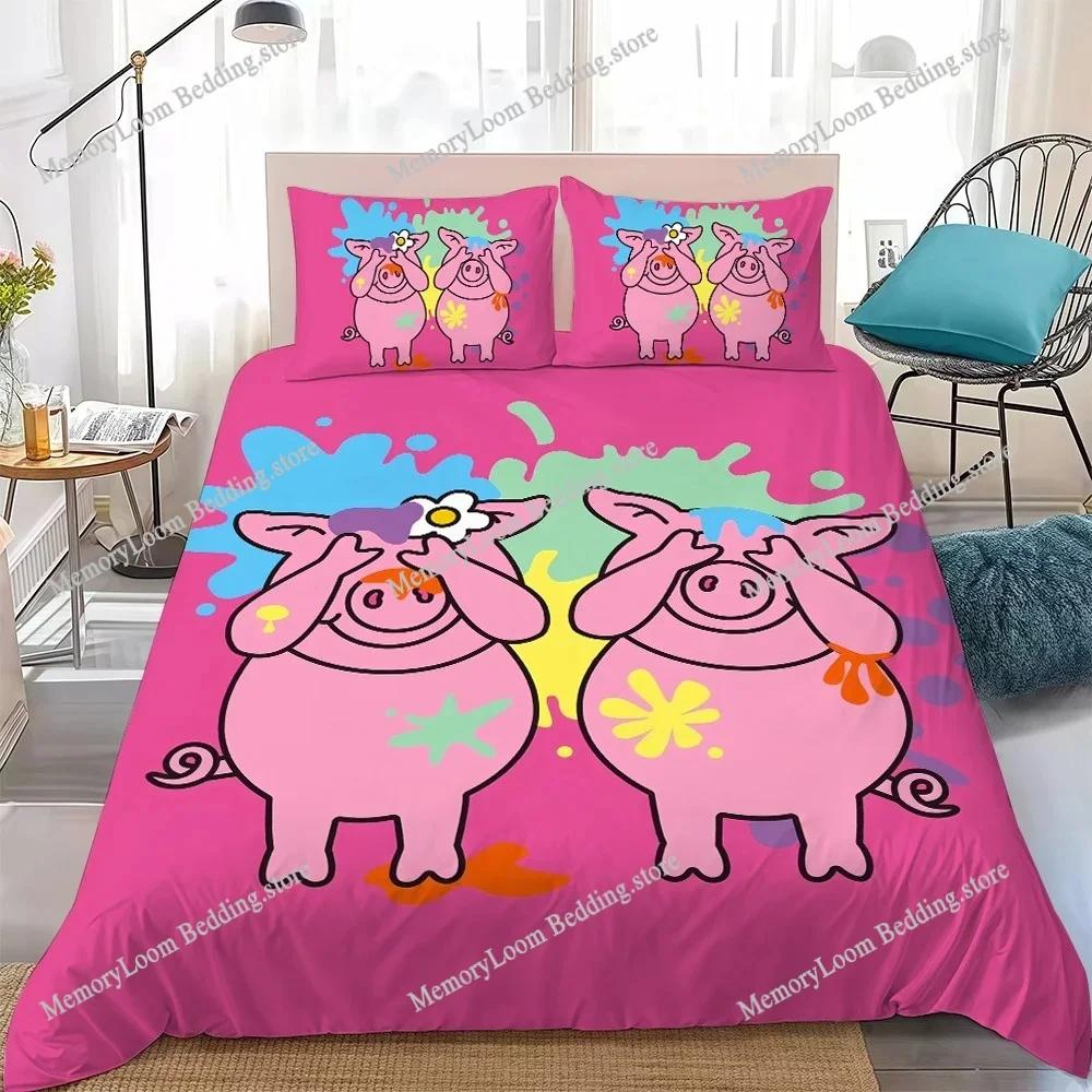 Szerethető P-Percy-Malac Aranyos Paplanhuzat Szett Otthoni Stílusú Ágynemű Puha Mosható Pamut Ágy Diáklakás Ajándék Lakástextiltextile741 EU Single 135x200cm