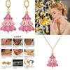 Charming Geometric Pink Christmas Tree Earrings And Necklace For Trendy Winter Fashion