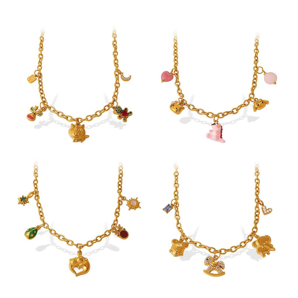 Charming Pig & Elephant Pendant Necklace for Women - Cute, Delicate Animal Design